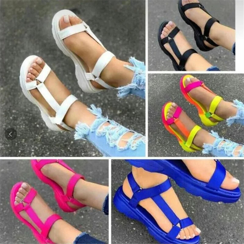 Beach Shoes Woman 2024 Summer Sandals Woman Non-Slip Casual Multi Color Shoes Fashion Solid Open Toe Sandals Daily Comfortable